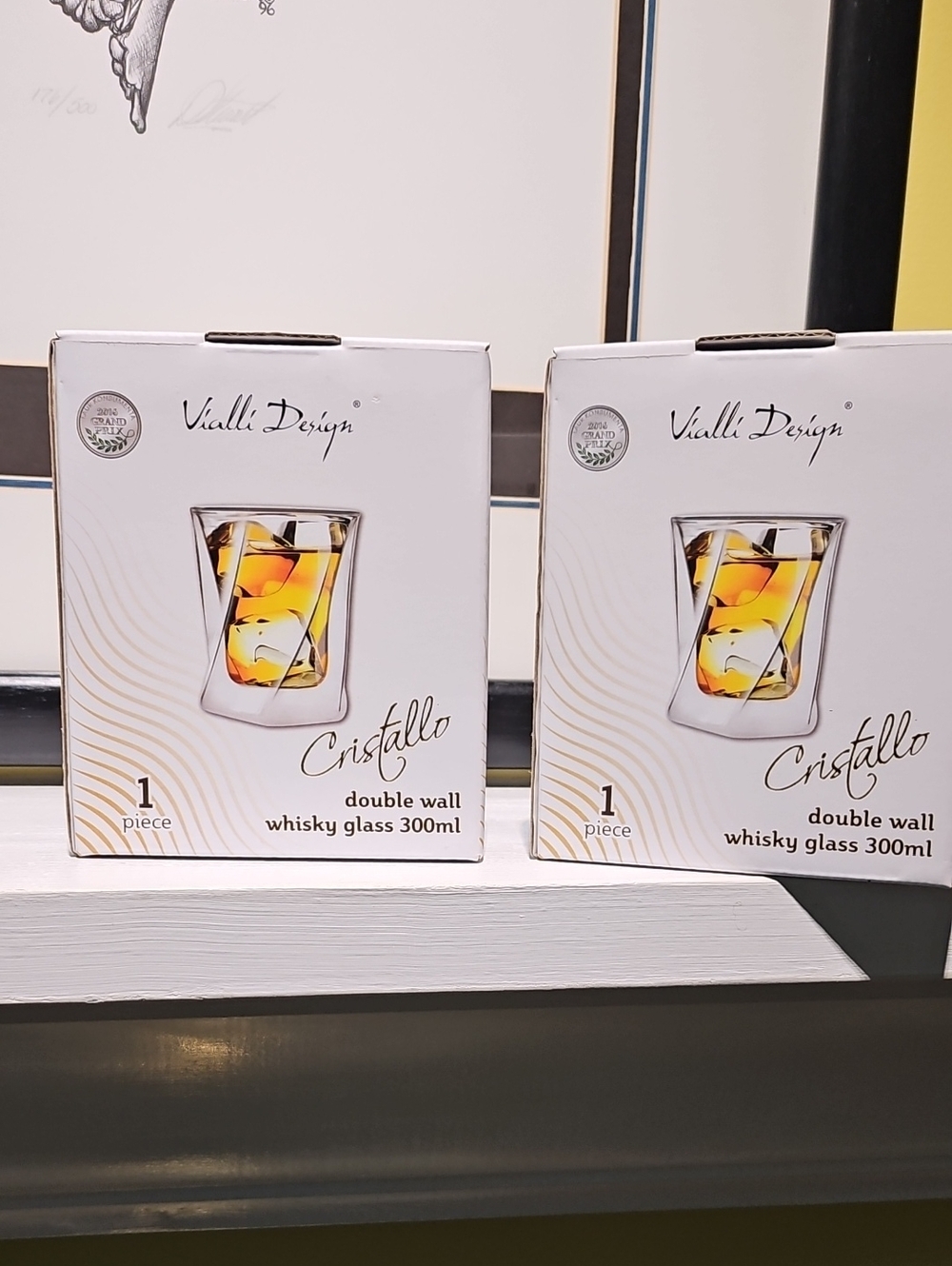 NWT Vialli Drsign 2 Count In Box Double Wall Whisky Glasses